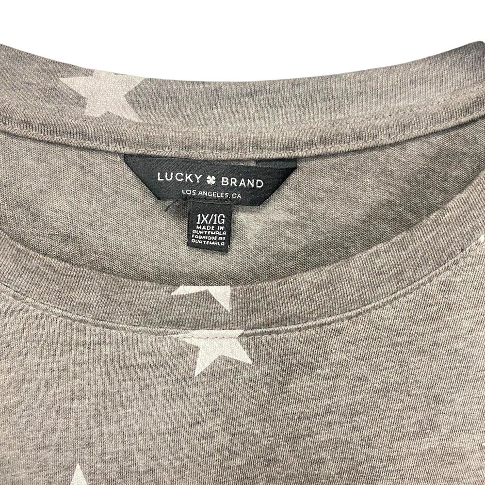 Lucky Brand Women's Short Sleeve shirt Gray White Star Print Plus size 1X - Picture 5 of 7